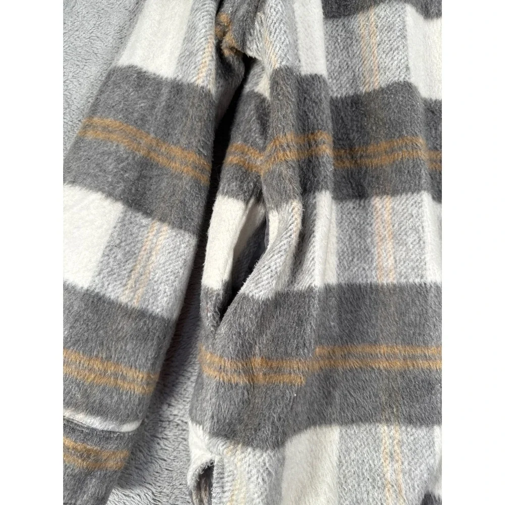 [BLANKNYC] Mens Plaid Snap Down‎ Shirt Jacket Shacket Coat Gray White Size M